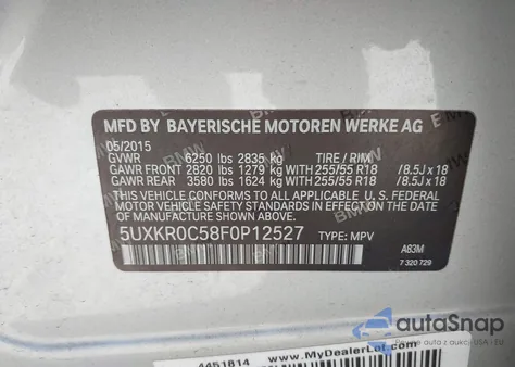 2015 BMW X5 xDrive35I из США, поврежденный, VIN 5UXKR0C58F0P12527